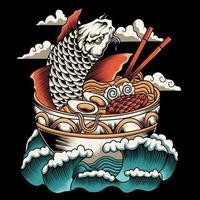 koi fish ramen vector illustration