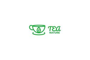 Flat leaf tea cup simple line logo design vector illustration idea