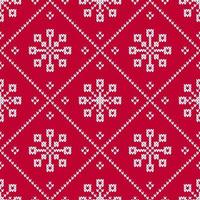 Red and White Christmas sweater seamless diamond pattern with snowflakes. vector