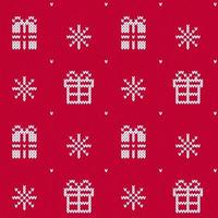 Red Christmas sweater gift boxes and snowflakes pattern. vector