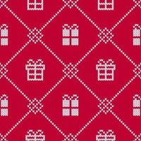Red and white Christmas sweater with gift boxes seamless diamond pattern. vector
