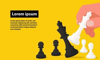 Hand moving chess figure in competition success play. Chess Tournament vector banner design. Vector illustration