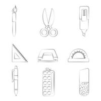 Vector stationery set for school and office with a thin line.