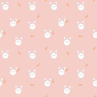 seamless cute animal pet bunny rabbit head repeat pattern with carrot  in pink background, flat vector illustration cartoon charater design