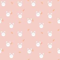 seamless cute animal pet bunny rabbit head repeat pattern with carrot  in pink background, flat vector illustration cartoon charater design