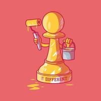 Chess Pawn being different using paint vector illustration. Motivation, inspiration, funny design concept.