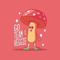 Ilustración de vector de personaje de hongo vegetariano fresco. salud, comida, concepto de diseño de estilo de vida.