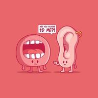 Mouth and ear character vector illustration. Concept, funny design concept.