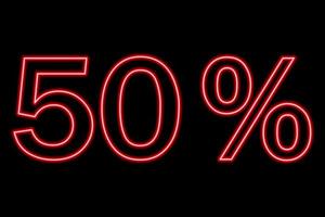 50 percent inscription on a black background. Red line in neon style. vector