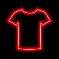 Red neon outline of a blank T-shirt on a black background vector