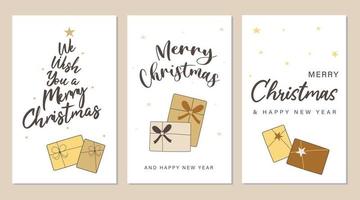 conjunto de tarjetas de feliz navidad y año nuevo, invitación. preparación para la celebración de navidad y año nuevo. vector