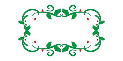 marco de navidad con hojas de acebo y bayas. marco verde decorativo con frutos rojos aislado sobre fondo blanco. diseño de elementos ilustración vectorial vector