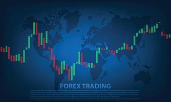 Candlestick chart in financial market vector illustration on blue background. Forex trading graphic design concept