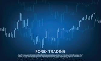 Candlestick chart in financial market vector illustration on blue background. Forex trading graphic design concept