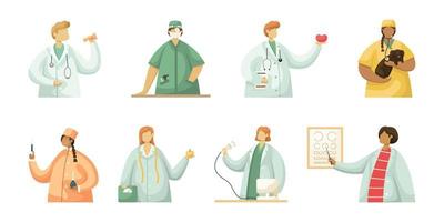 Vector set of illustrations of professional medical workers. Flat style