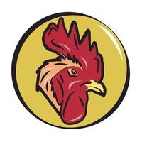 logotipo de vector de cabeza de gallo con diseño y color vintage.