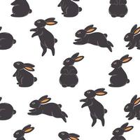 Cute black bunnies seamless pattern. Animal, hare. Year of the Rabbit. Design for fabric, textile, wrapping paper. vector