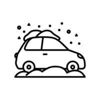 Car icon with snowfall and snow pile in black outline style vector