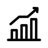 Analytics icon with bar chart and arrow in black outline style vector