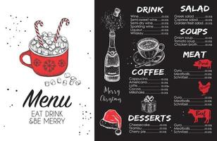 Christmas menu. Design template. Vector hand drawn illustration.