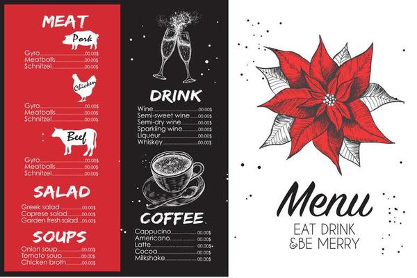 Christmas menu. Design template. Vector hand drawn illustration.