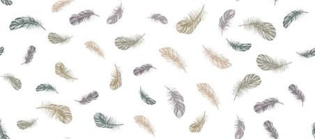 Feathers on white background. Hand drawn sketch style. vector