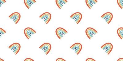 Vector flat hand drawn seamless pattern with cute rainbows. Flat vector hippy boho illustration