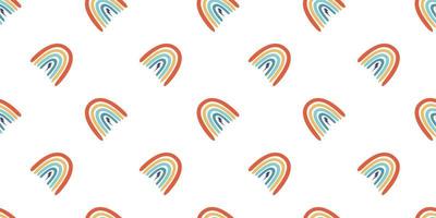 Vector flat hand drawn seamless pattern with cute rainbows. Flat vector hippy boho illustration