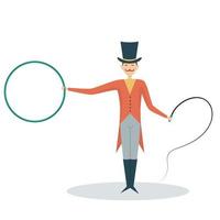 circus performer tamer in red suit with ring and whip vector