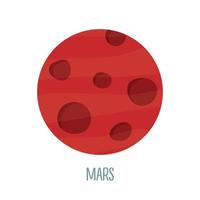 Planet Mars on a white background. Vector illustration in cartoon style for children. Icon of planet