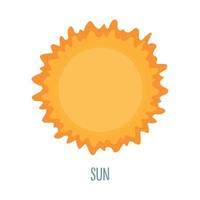 Big yellow sun. Planet of the solar system on a white background. Vector illustration in cartoon style for children. Icon of the planet.