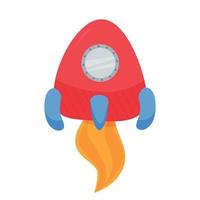 Space red rocket with a fiery tail on a white background. Planet of the solar system on a white background. Vector illustration in cartoon style for children. Icon of the planet.