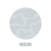 Mercury. Planet of the solar system on a white background. Vector illustration in cartoon style for children. Icon of the planet