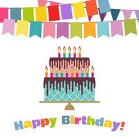 Greeting Card with Sweet Cake for Birthday Celebration. Vector illustration