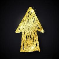 Gold glitter hand drawn arrow. Doodle arrow with gold glitter effect on dark background. Vector illustration