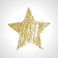 Hand drawn star with gold glitter effect. Rough star shape in doodle style with gold glitter effect on white background. Vector illustration