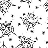 Spiderweb black linear vector seamless pattern. Halloween texture. Monochrome spider web background.