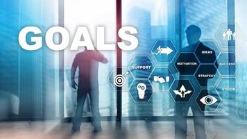 Target Goals Expectations Achievement Graphic Concept. Business development to success and growing growth. photo