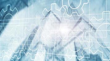 3D Gears mechanism, digital transformation on abstract background photo