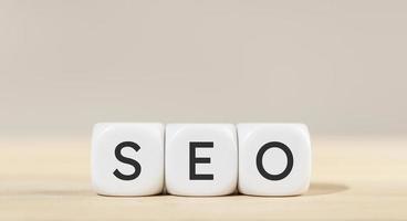 SEO word in white cube blocks. Search Engine Optimization concept photo