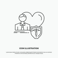 seguro. familia. hogar. proteger. icono del corazón símbolo gris vectorial de línea para ui y ux. sitio web o aplicación móvil vector