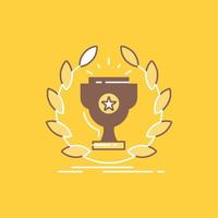 award. cup. prize. reward. victory Flat Line Filled Icon. Beautiful Logo button over yellow background for UI and UX. website or mobile application vector