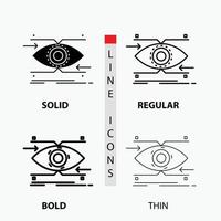 attention. eye. focus. looking. vision Icon in Thin. Regular. Bold Line and Glyph Style. Vector illustration