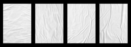 white crumpled and creased paper poster texture set isolated on black background photo