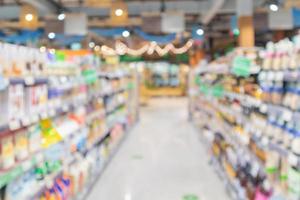 supermarket grocery store aisle and shelves blurred background photo