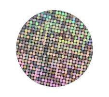 Blank round adhesive holographic foil sticker label isolated on white background photo