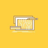 Architecture. blueprint. circuit. design. engineering Flat Line Filled Icon. Beautiful Logo button over yellow background for UI and UX. website or mobile application vector