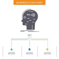 brain. hack. hacking. key. mind Business Flow Chart Design with 3 Steps. Glyph Icon For Presentation Background Template Place for text. vector