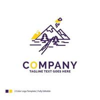 Company Name Logo Design For rocks. hill. landscape. nature. mountain. Purple and yellow Brand Name Design with place for Tagline. Creative Logo template for Small and Large Business. vector