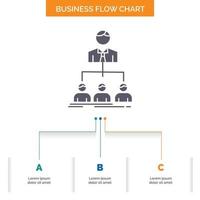 team. teamwork. organization. group. company Business Flow Chart Design with 3 Steps. Glyph Icon For Presentation Background Template Place for text. vector